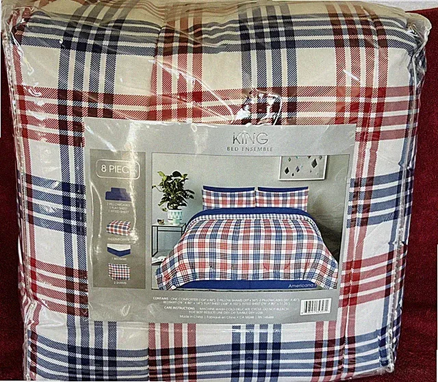 Americana Plaid 8-Piece King Comforter Set New