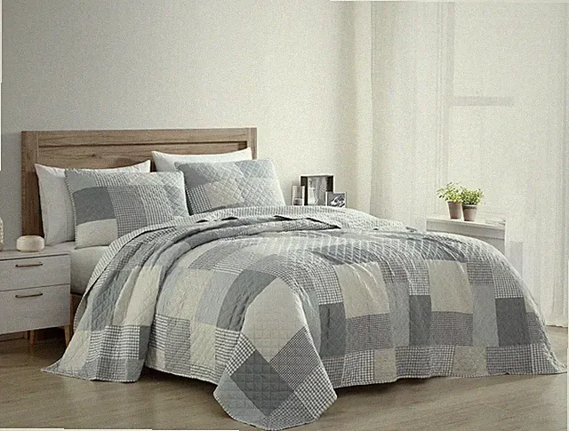 Anderson Pre-Washed Plaid Bedspread Coverlet Set Patchwork Reversible Quilt Set