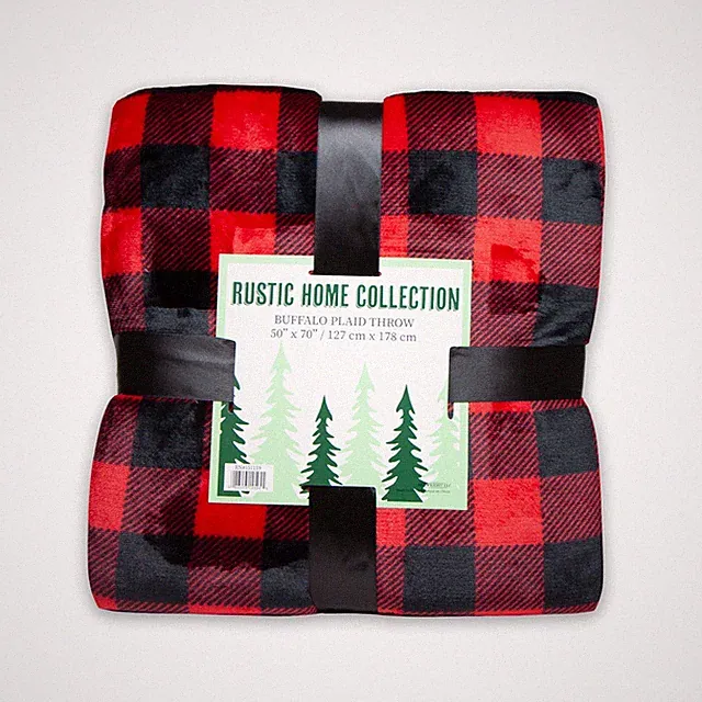 Arkwright Rustic Home Buffalo Plaid Throw Blanket, 50x70 Red/Black, Sherpa Back