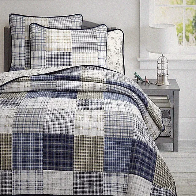 Benjamin Plaid Reversible 100%Cotton Quilt Set, Bedspread, Coverlet