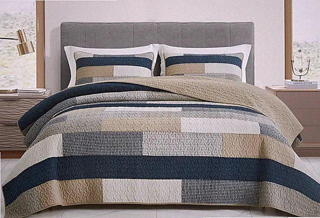 Chezmoi Collection Plaid Patchwork Stone Washed Cotton Quilt Bedspread Set