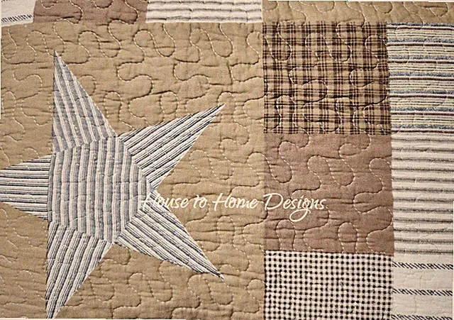 DESERT STAR 3pc Queen QUILT SET : PRIMITIVE FARMHOUSE COUNTRY BROWN CABIN PLAID