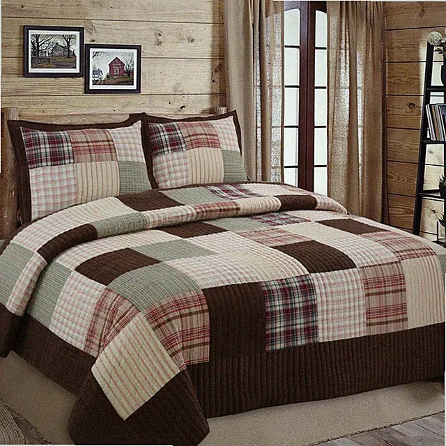 Jakob Plaid Real Patchwork 100%Cotton Quilt Set, Bedspread, Coverlet