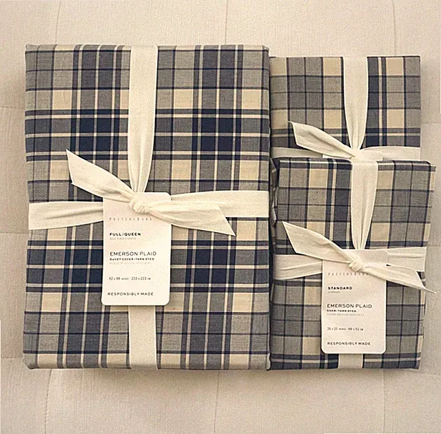 Pottery Barn EMERSON PLAID Duvet Cover Full Queen & 2 Standard Shams NWT