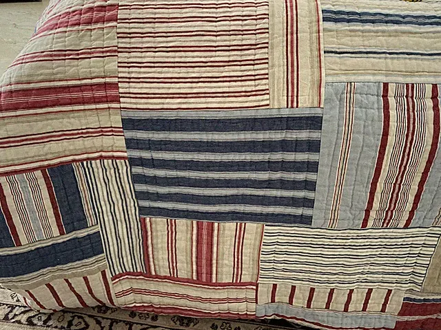 Pottery Barn Madras Plaid Quilt Blue Full/ Queen Patchwork 88” X 104”