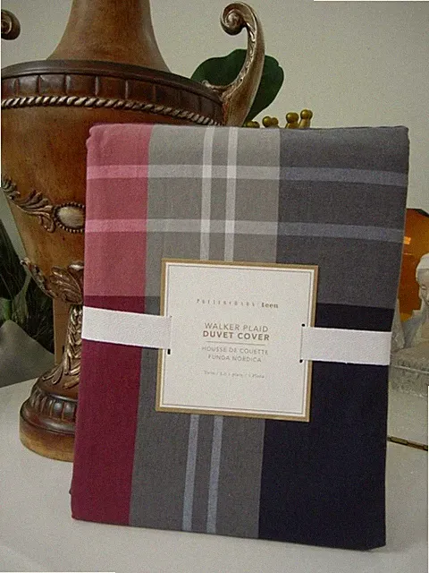 POTTERY BARN TEEN WALKER PLAID COTTON NAVY RED GRAY TWIN/TWIN XL DUVET COVER NWT