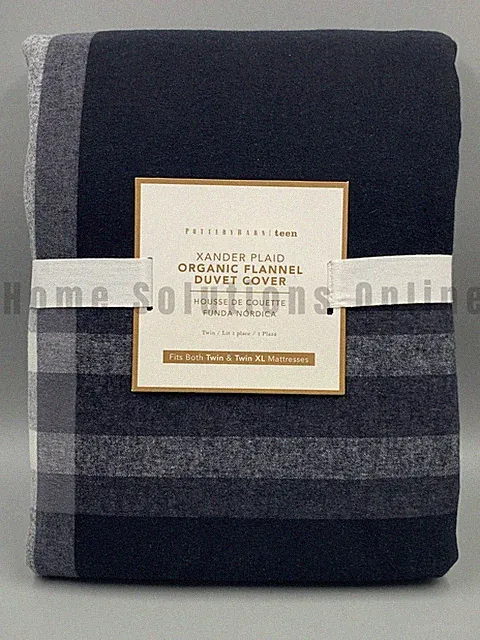 Pottery Barn Teen Xander Plaid Organic Flannel Duvet Cover Black Twin/XL #B1074