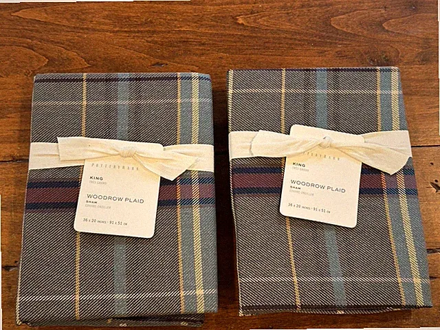 Pottery Barn Woodrow Plaid Set Of 2 KING Shams Blue Multi New w/tags