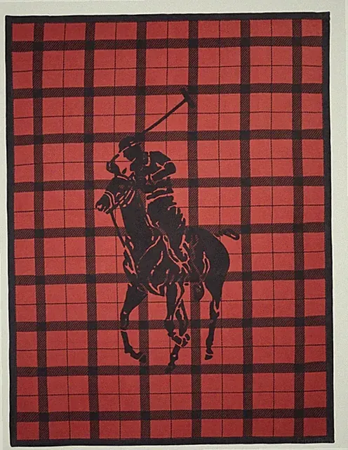 Ralph Lauren Oakwood Cotton Plaid Throw Blanket Red / Black 50" x 70" New