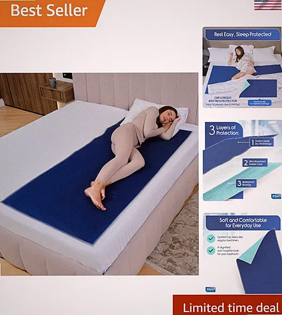 Reusable 34"x72" Waterproof Bed Pad - Dark Navy, Soft & Perfect for Incontinence