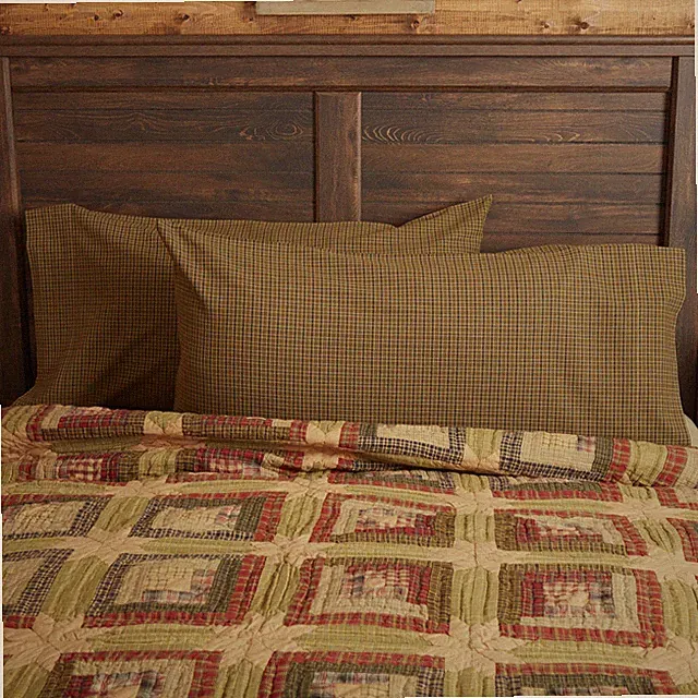 Rustic King Green Plaid Pillow Case Set of 2 Tea Cabin Bedroom Decor VHC Brands