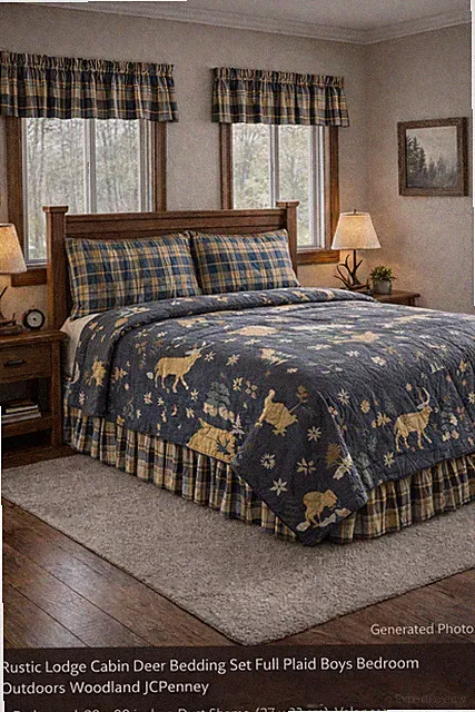 Rustic Lodge Cabin Deer Bedding Set Full Plaid Boys Bedroom Outdoors Woodland JC