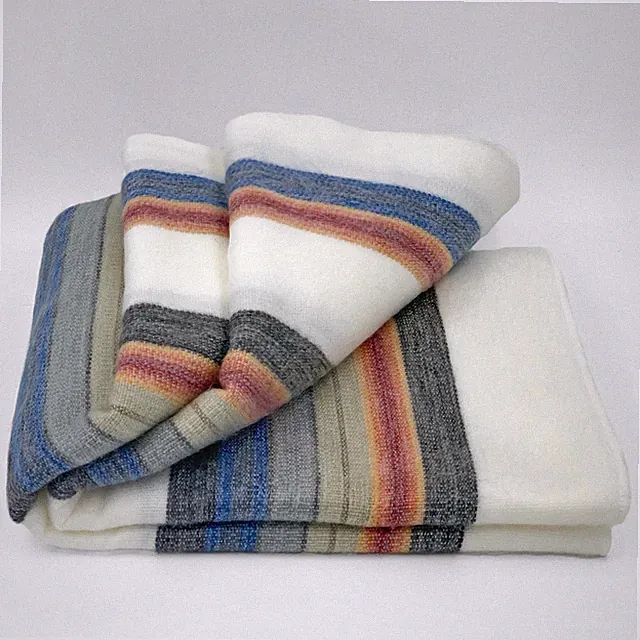 SOFT & WARM STRIPED ALPACA LLAMA WOOL BLANKET PLAID THROW 90"x65" QUEEN