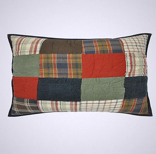Suzure Multicolor Plaid Cotton Patchwork 20" x 36" King Pillow Sham