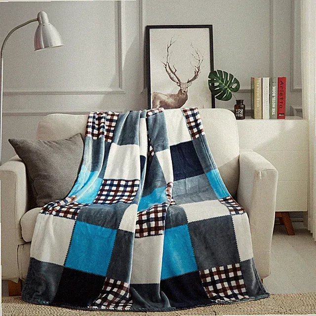 Tache Plaid Patchwork Super Soft Warm Fleece Flannel Tartan Throw Bed Blanket