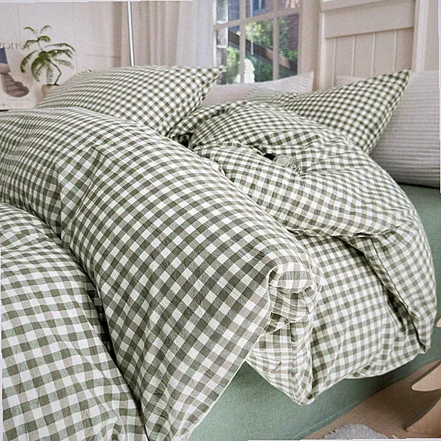Twin XL Comforter Set Green Gingham Comforter for Men Boys Geometric Plaid Co...