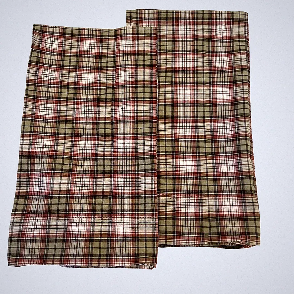Vintage Ralph Lauren Red Olive Beige Tartan Plaid Set of 2 Pillowcases Standard