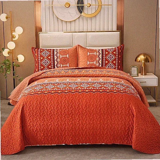 WONGS Queen King Patchwork Plaid Quilt Set Reversible Soft Polyester Microfiber